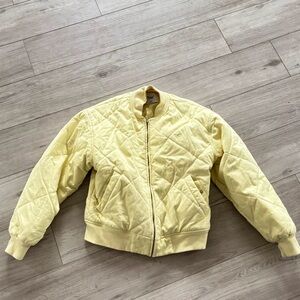 TNA Butter Yellow 100% Cotton Quilted Bomber Jacket